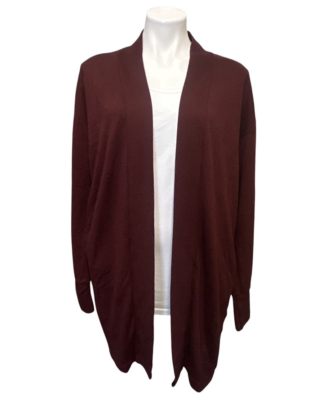 Sanctuary Waterfall Cardigan Women's Size L Wine Open Front Duster Pockets Long